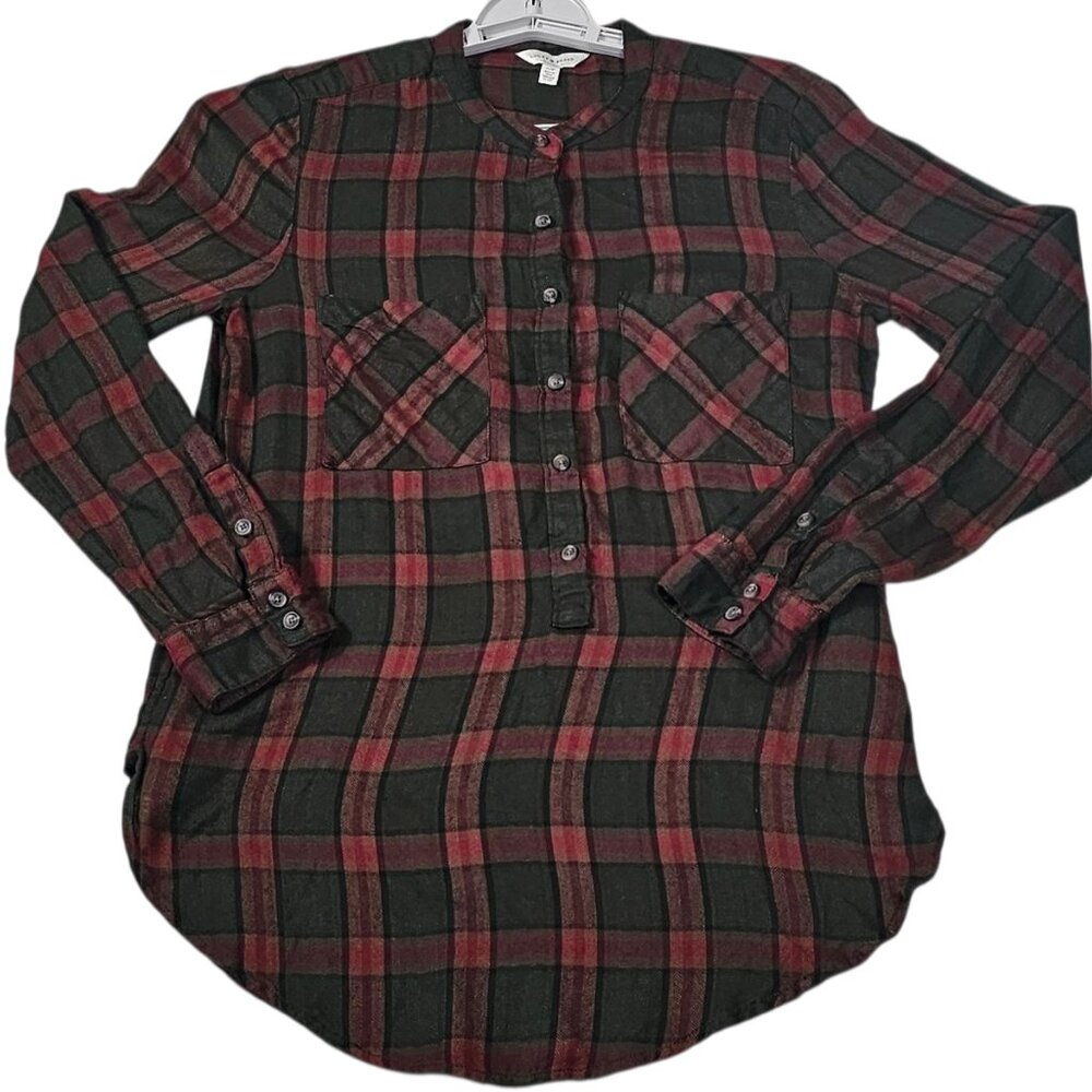 Lucky Brand Women's S Plaid Pull-Over Shirt Red/Green/Brown Modal Blend